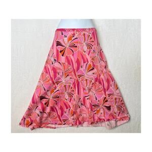 VTG Faded Glory Y2k Pink Orange Floral Flare Skirt Lizzie McGuire sz18W Flirty
